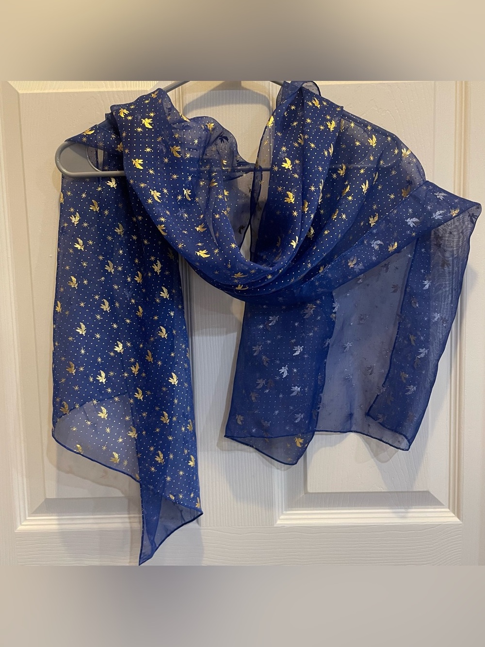Sheer Blue Fashion Scarf with Gold Sparkle Accents